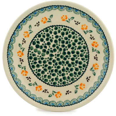 Polish Pottery Plate 7&quot; Green Bubbles