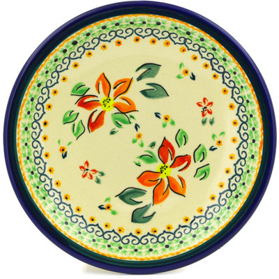 Polish Pottery Plate 7&quot; Orange Clematis