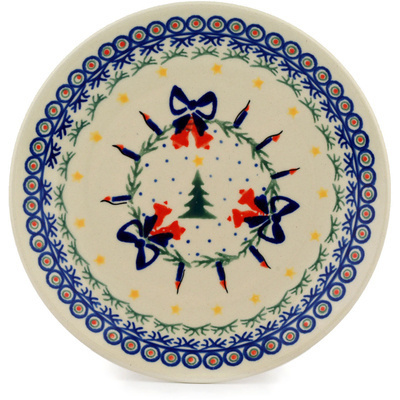 Polish Pottery Plate 7&quot; Peacock Christmas Candle