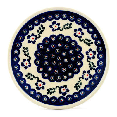 Polish Pottery Plate 7&quot; Peacock Periwinkle
