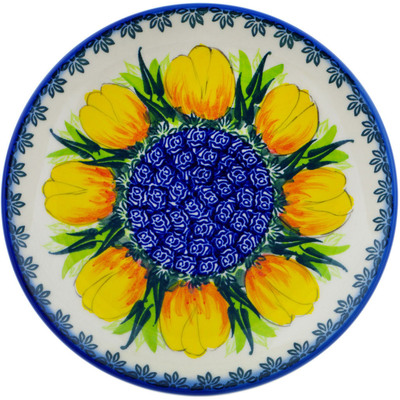 Polish Pottery Plate 7&quot; Spring Yellow Tulip UNIKAT