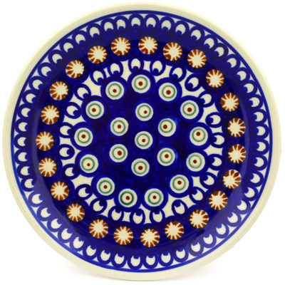 Polish Pottery Plate 7&quot; Sunburst Peacock