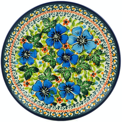 Polish Pottery Plate 7&quot; Vibrant Blue Flowers UNIKAT