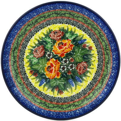 Polish Pottery Plate 8&quot; Copper Rose Meadow UNIKAT
