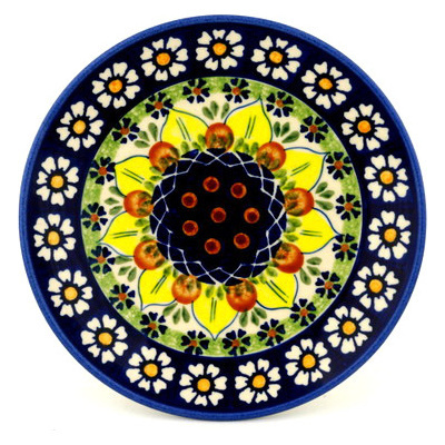 Polish Pottery Plate 8&quot; Sunflower Power UNIKAT