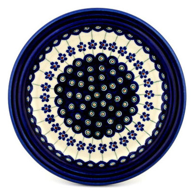 Polish Pottery Plate 9&quot; Flowering Peacock