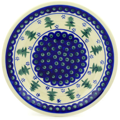 Polish Pottery Plate 9&quot; Peacock Evergreen