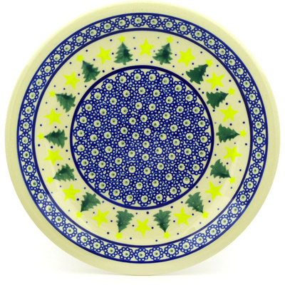 Polish Pottery Plate 9&quot; Peacock Evergreen