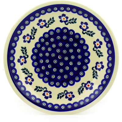 Polish Pottery Plate 9&quot; Peacock Periwinkle