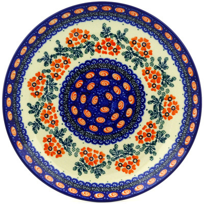 Polish Pottery Plate 9&quot; Red Floral Harmony UNIKAT