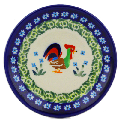 Polish Pottery Plate Small Country Rooster UNIKAT