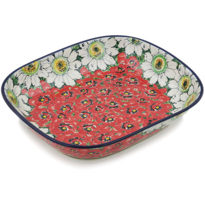 Polish Pottery Platter 10&quot; Sweet Red Petals UNIKAT