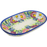 Polish Pottery Platter 11&quot; Maroon Blossoms