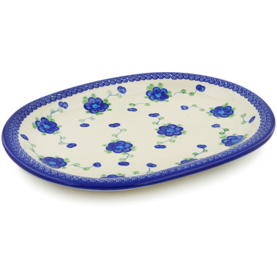 Polish Pottery Platter 14&quot; Blue Poppies