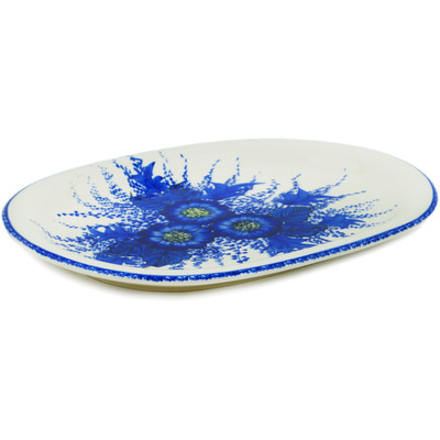 Polish Pottery Platter 14&quot; Blue Poppy Dream UNIKAT