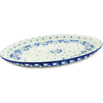 Polish Pottery Platter 15&quot; Blue Spring