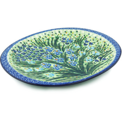 Polish Pottery Platter 17&quot; Blue Iris Delight UNIKAT