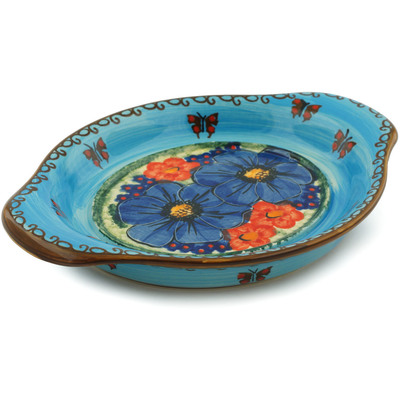 Polish Pottery Platter 9&quot; Blue Garden UNIKAT