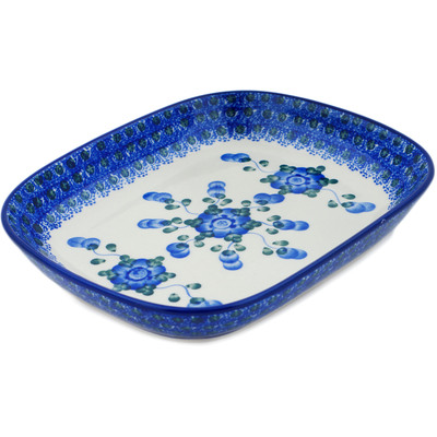 Polish Pottery Platter 9&quot; Blue Poppies