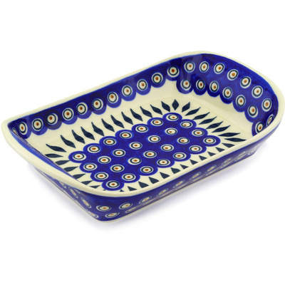 Polish Pottery Platter with Handles 11&quot; Peacock