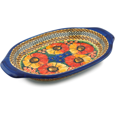 Polish Pottery Platter with Handles 12&quot; Bright Beauty UNIKAT