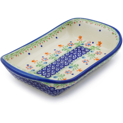 Polish Pottery Platter with Handles 7&quot; Spring Flowers