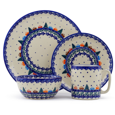 Polish Pottery Polish Pottery Place Setting 4-Piece: 10&frac12;&quot; dinner plate, 7&frac12;&quot; dessert or side plate, 5&frac14;&quot; bowl and a 12 oz mug Holiday Drive