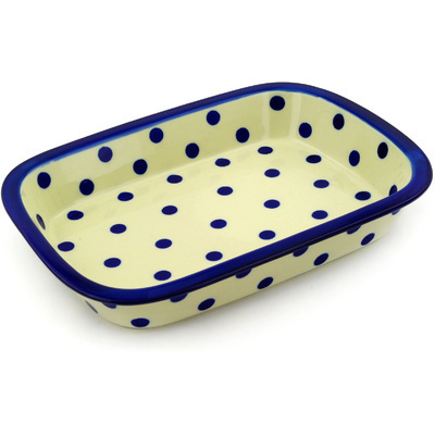 Polish Pottery Rectangular Baker with Grip Lip 12-inch Happy Dots