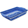 Polish Pottery Rectangular Baker with Handles 15&quot; Dreams In Blue UNIKAT