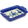 Polish Pottery Rectangular Baker with Handles 9&frac12;-inch Blue Poppies