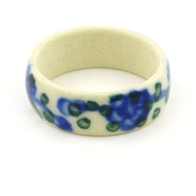 Polish Pottery Ring 1&quot; Blue Poppies