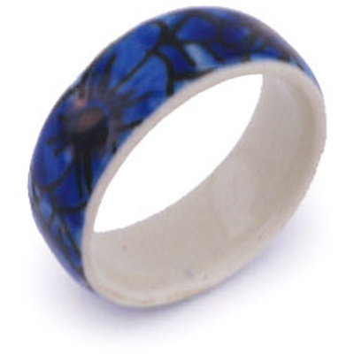 Polish Pottery Ring 1&quot; Cobalt Poppies UNIKAT