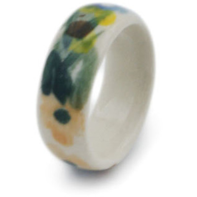 Polish Pottery Ring 1&quot; Spring Garden UNIKAT