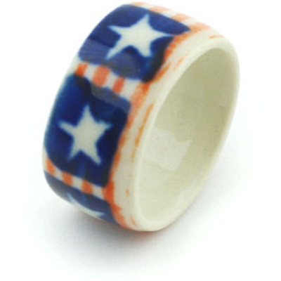 Polish Pottery Ring size 8 Stars And Stripes