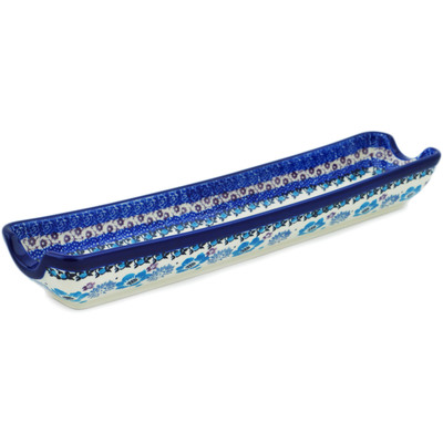 Polish Pottery Rolling Pin Cradle 13&quot; Blooming Blues