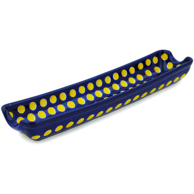 Polish Pottery Rolling Pin Cradle 13&quot; Yellow Dots