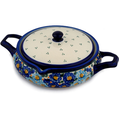 Polish Pottery Round Baker with Handles 10&quot; Aura