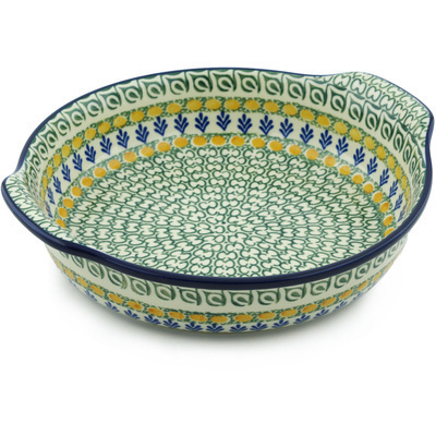 Polish Pottery Round Baker with Handles 10-inch Autumn Weatfields