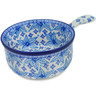 Polish Pottery Round Baker with Handles 10&quot; Blue Poinsettia UNIKAT