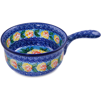 Polish Pottery Round Baker with Handles 10&quot; Matisse Flowers Golden UNIKAT