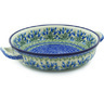Polish Pottery Round Baker with Handles 10-inch Medium Feathery Bluebells
