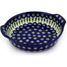 Polish Pottery Round Baker with Handles 10-inch Peacock Leaves