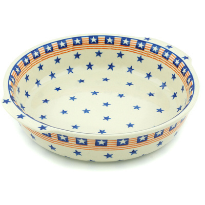 Polish Pottery Round Baker with Handles 10&frac14;-inch Stars And Stripes