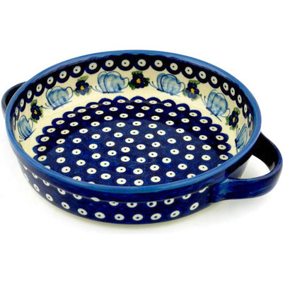 Polish Pottery Round Baker with Handles 11&quot;