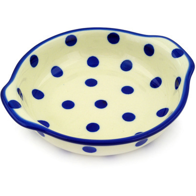 Polish Pottery Round Baker with Handles 7&quot; Happy Dots
