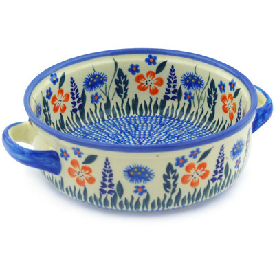 Polish Pottery Round Baker with Handles 8&quot;