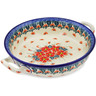 Polish Pottery Round Baker with Handles Medium Pink Forget Me Not UNIKAT