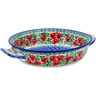 Polish Pottery Round Baker with Handles Medium Red Pansy