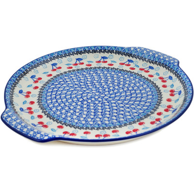 Polish Pottery Round Platter with Handles 13&quot; Cherry Pickin&#039;