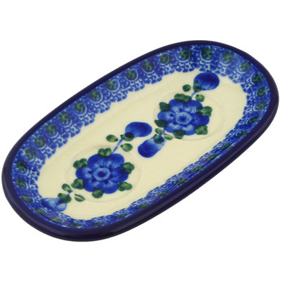 Polish Pottery Salt and Pepper Tray 5&quot; Blue Poppies